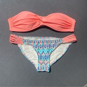 Body glove bikini strapless small orange print